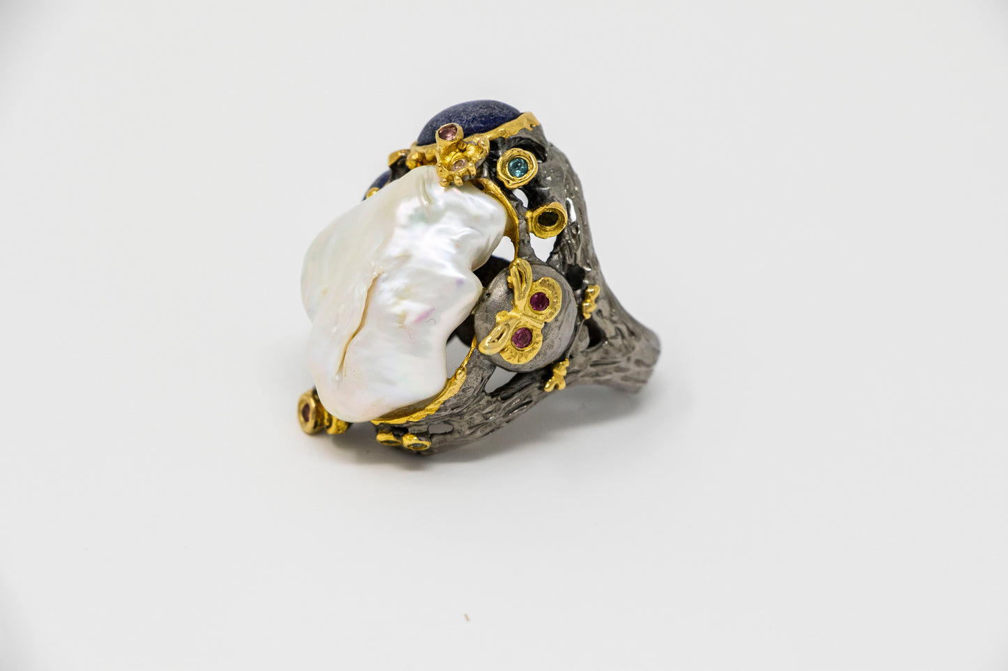 Baroque Pearl Tree Owl Statement Ring