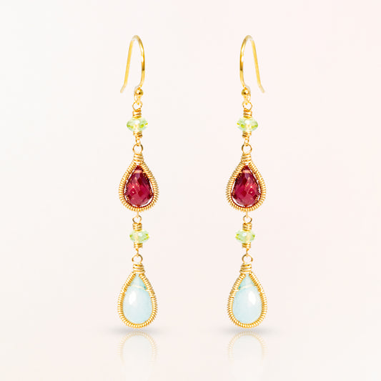 Double Gemstone Drop Earrings