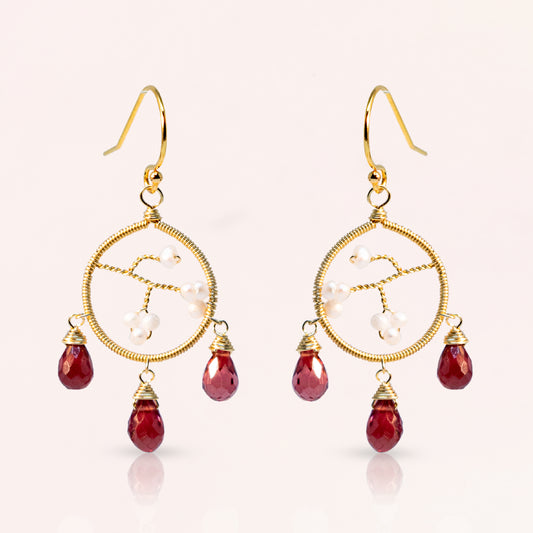 Garnet & Pearl Hoop Earrings