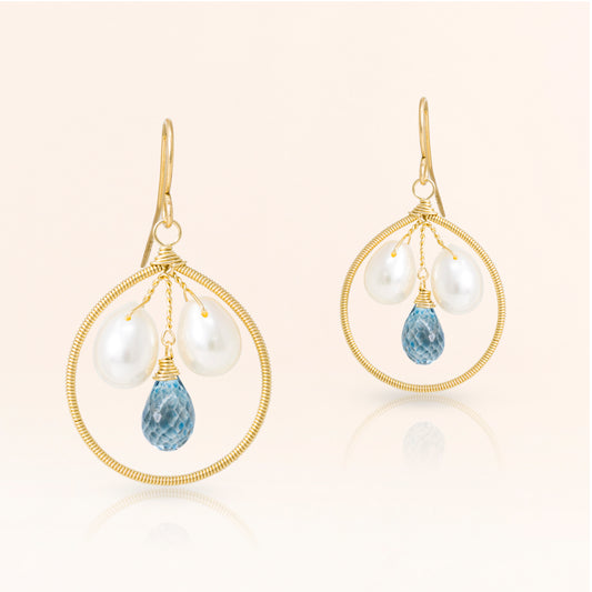 London Blue Topaz and Pearl Hoop Earring