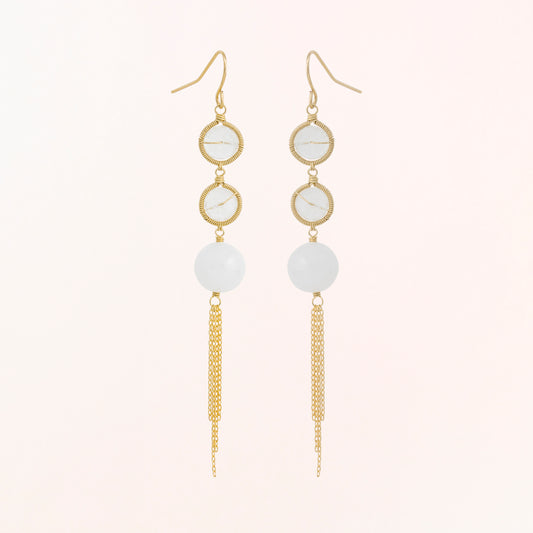 Moonstone and White Jade Earrings