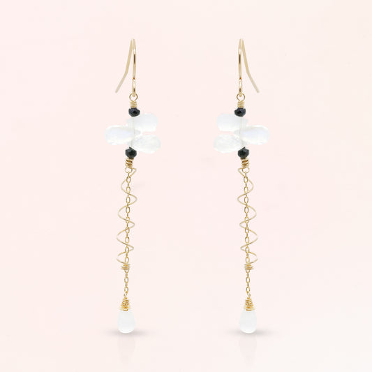 Moonstone and Black Onyx Drop Earrings