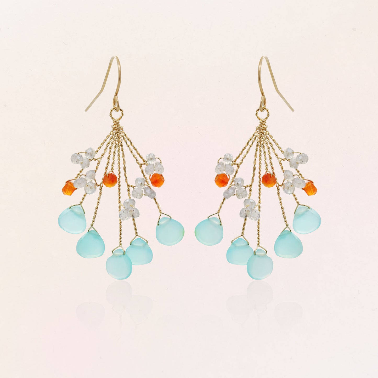 Chalcedony, Carnelian, and Labradorite Wire Earrings