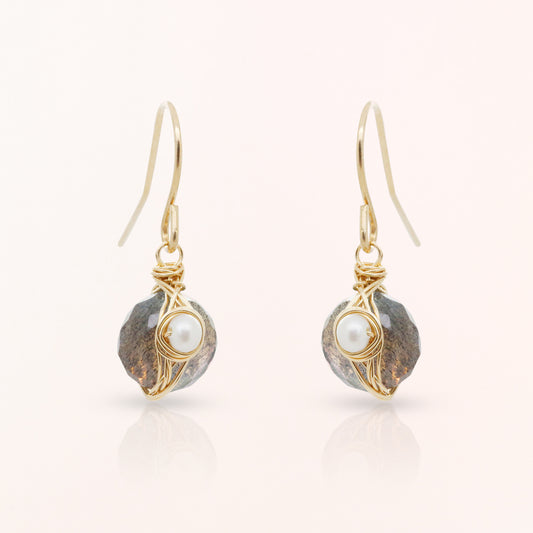 Labradorite and Pearl Earrings