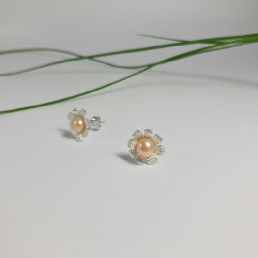 Pearl Flower Sterling Silver Stud Earrings