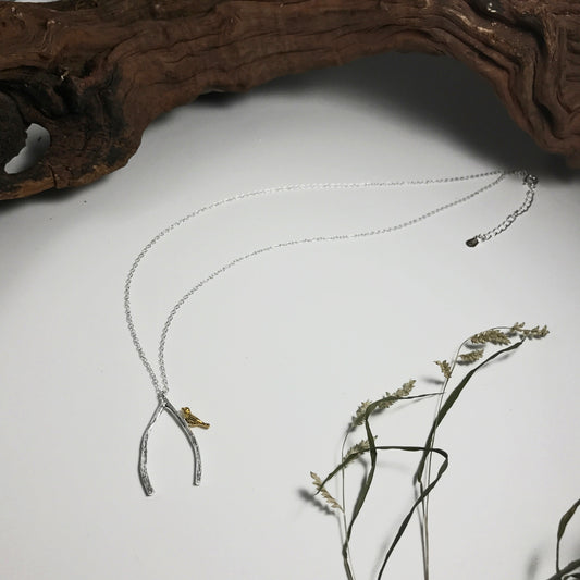 Bird Wishbone Sterling Silver Necklace