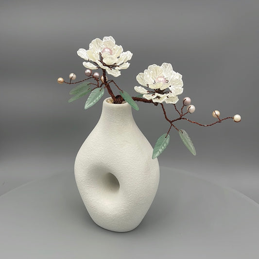 Pearl Branch and Jade Leaves with Ceramic Vase