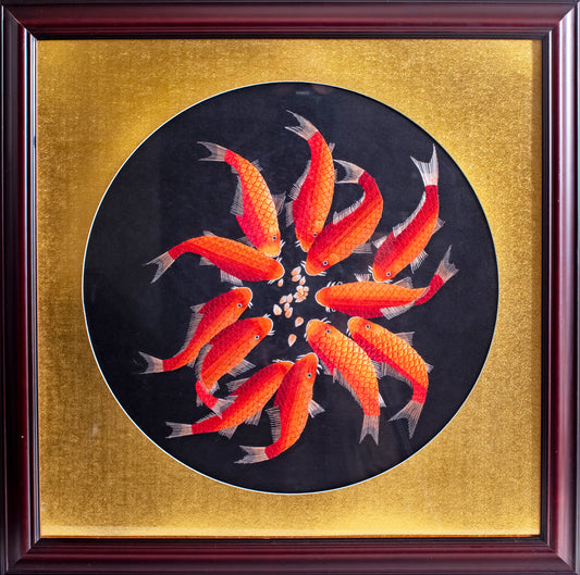 Fengshui Fish- Silk Art Framed and Matted